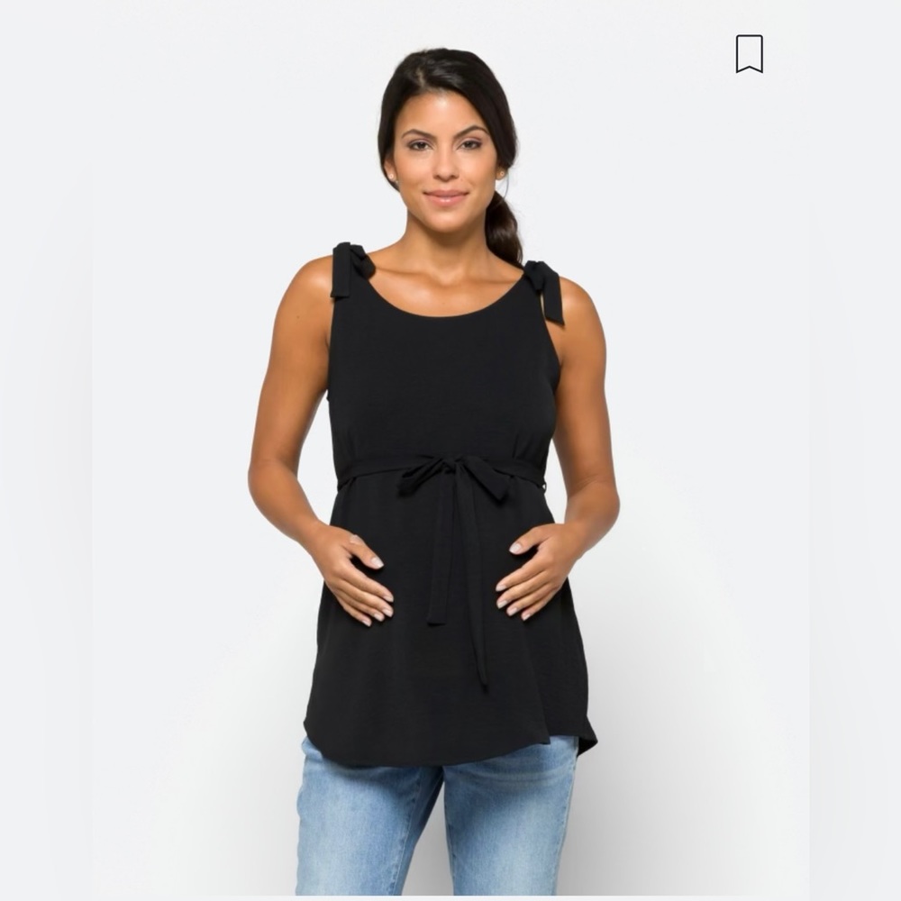 Bronti black peplum maternity blouse with shoulder ties